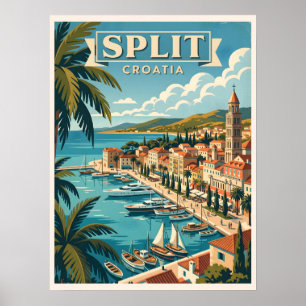 Split Croatia Vintage Travel Poster
