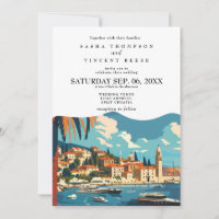 Split Croatia Wedding Invitation Retro