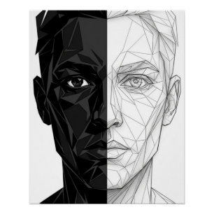 Split Face Low Poly Geometric Line Art Poster