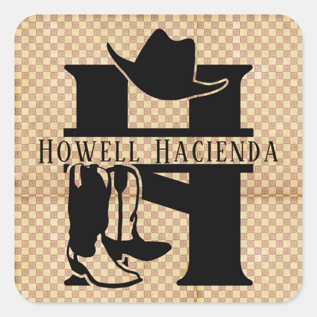 Split 'H' Cowboy Monogram Square Sticker (Front)