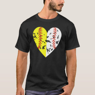 Split Half Baseball Softball Heart Love Outdoor Sp T-Shirt