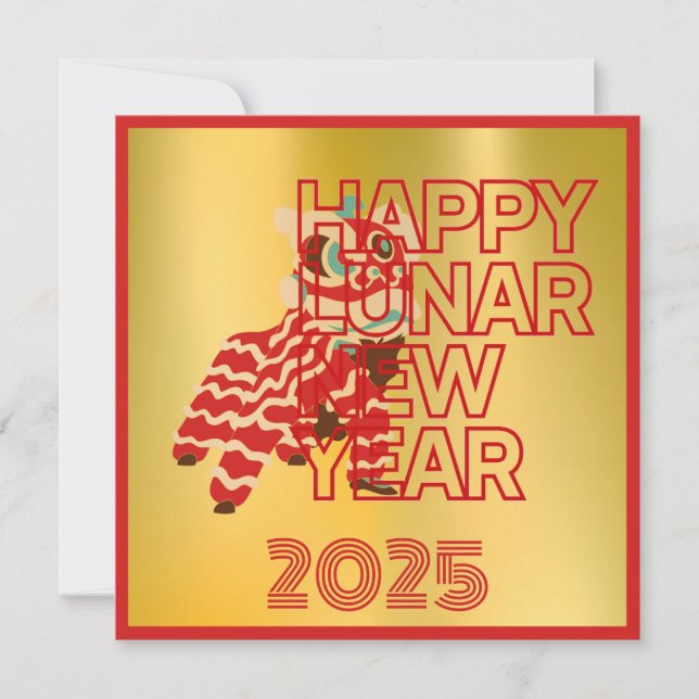 Split Image Lion Dance Chinese New Year Greeting Holiday Card (Front)
