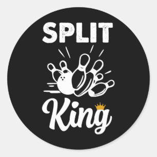Split King Bowling Tee Shirts For Men Vintage Spor Classic Round Sticker