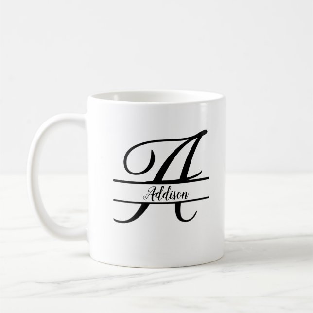 Split Monogram A-Z Black and White Coffee Mug (Left)
