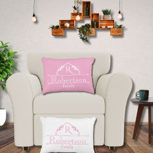 Split Monogram Family Name Baby Pink Frame Accent Pillow