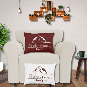 Split Monogram Family Name Deep Burgundy Frame Accent Pillow