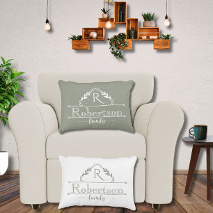 Split Monogram Family Name Dusty Sage Frame Accent Pillow