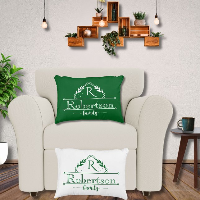 Split Monogram Family Name Forest Green Frame Accent Pillow (Creator Uploaded)
