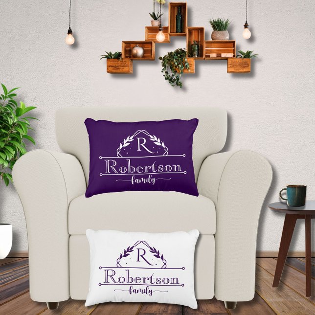 Split Monogram Family Name Royal Purple Frame Accent Pillow (Creator Uploaded)