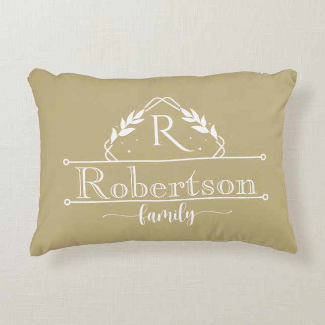 Split Monogram Family Name Sand Colo Frame Accent Pillow (Front)