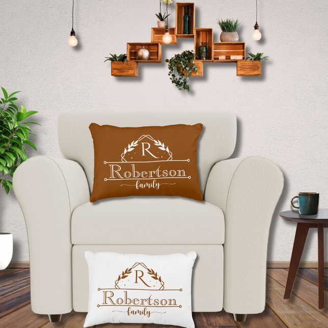 Split Monogram Family Name Terracotta Frame Accent Pillow (Creator Uploaded)