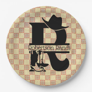 Split 'R' Cowboy Monogram Paper Plate
