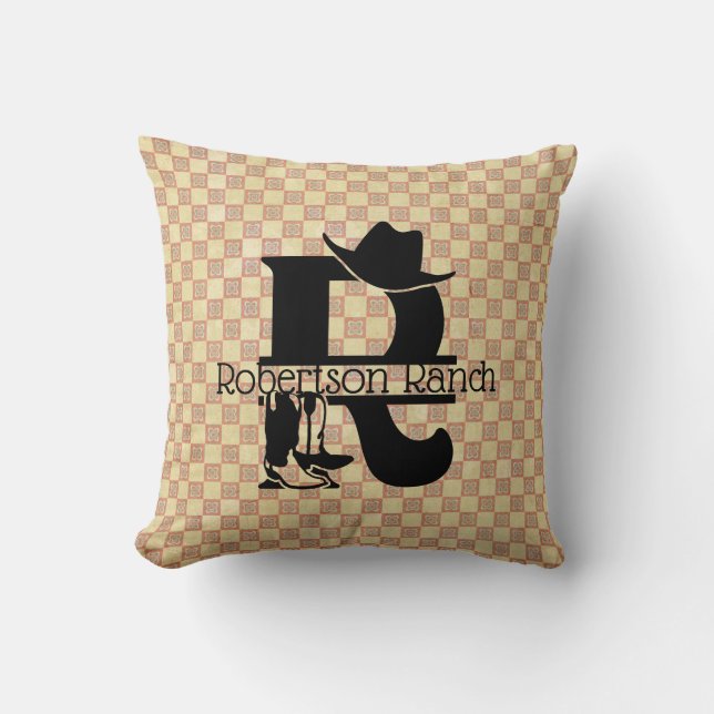 Split 'R' Cowboy Monogram Throw Pillow (Front)