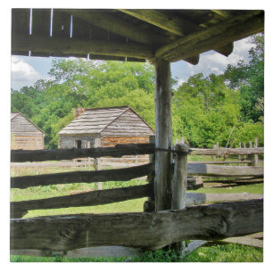 Split Rail Fence and Old Barn Ceramic Tile