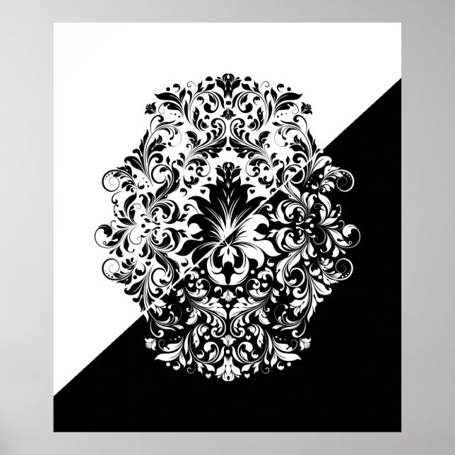 Split Screen Black & White Swirls Mandala Poster (Front)