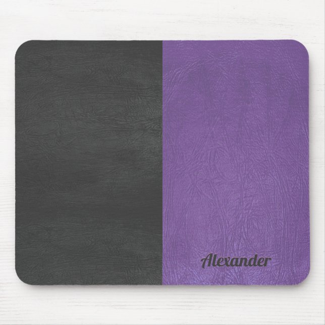 Split-screen grey & purple faux leather texture mouse pad (Front)