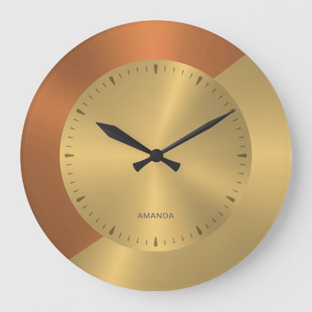 Split-Screen Metallic Gold Copper Personalized Large Clock (Front)