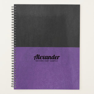 Split-screen purp and black faux leather texture p planner