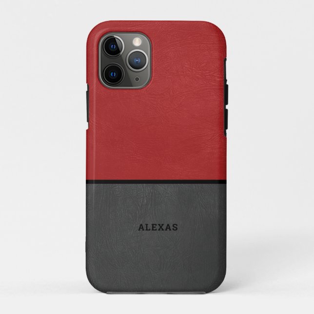 Split screen red and grey faux leather Case-Mate iPhone case (Back)