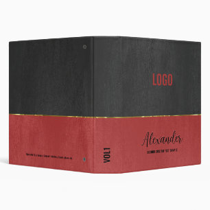 Split-screenred and gray faux leather Gold Accent Binder