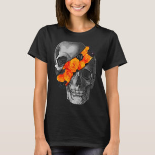 Split Skull With Orange Roses For Skull Lover T-Shirt