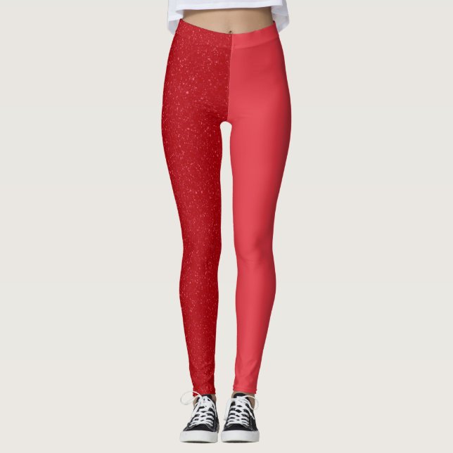 Split Tomato Red Contrast Leggings – Customizable (Front)