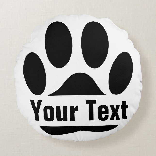 Spllit Frame Dog Pawprint With Custom Text Round Pillow (Front)