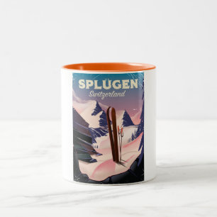 splügen Switzerland ski poster Two-Tone Coffee Mug