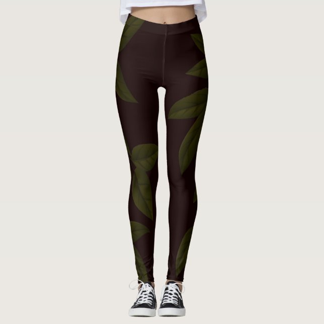 SPNP_Green_Leaves_Leggings Leggings (Front)