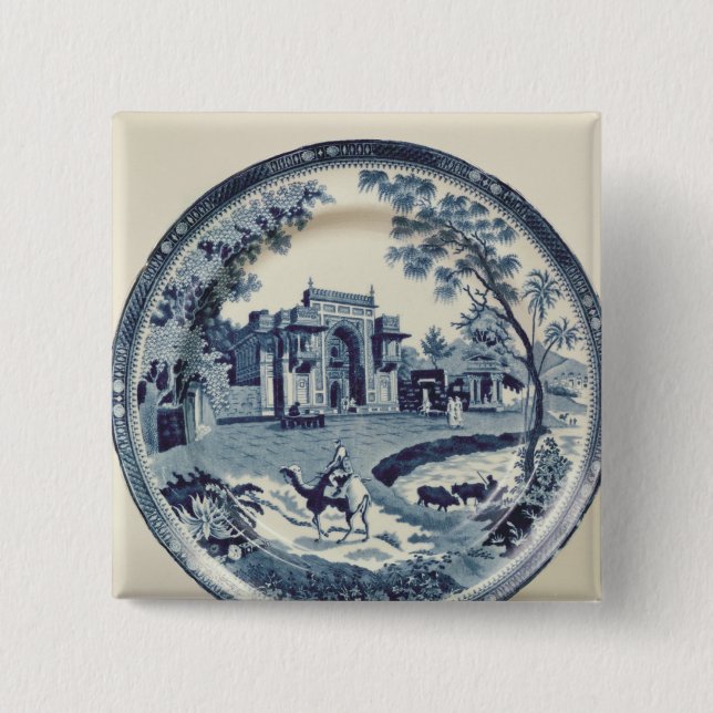 Spode blue and white plate, c.1815 2 inch square button (Front)