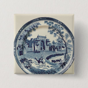 Spode blue and white plate, c.1815 2 inch square button