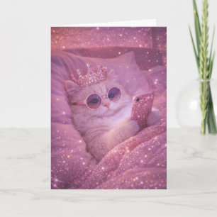 Spoiled Princess Cat Texting in Bed                Card