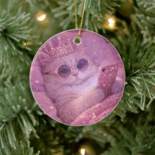 Spoiled Princess Cat Texting in Bed Ceramic Ornament