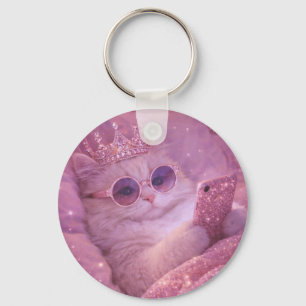 Spoiled Princess Cat Texting in Bed                Keychain