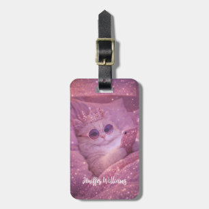 Spoiled Princess Cat Texting in Bed                Luggage Tag