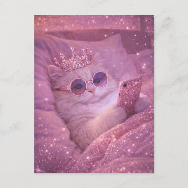 Spoiled Princess Cat Texting in Bed                Postcard (Front)