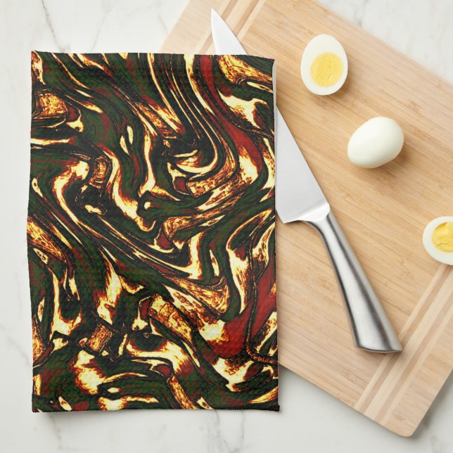 Spoiled reddish brown and yellow curves kitchen towel (Quarter Fold)