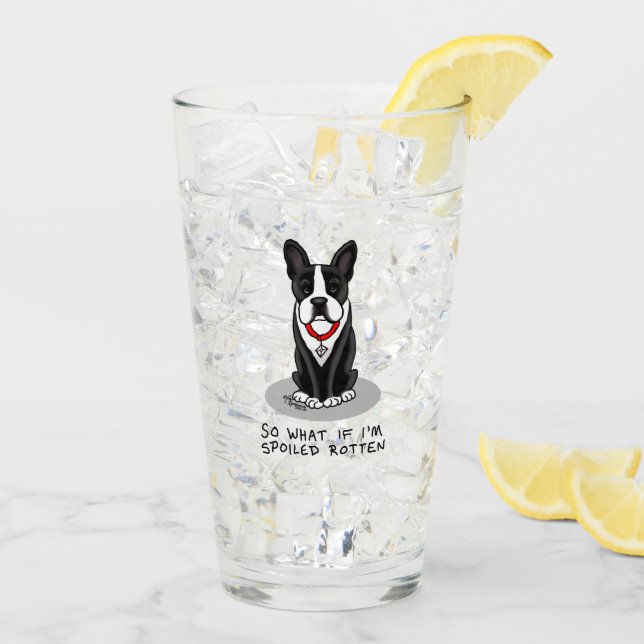 Spoiled Rotten Boston Terrier (black) Cute dog Glass (Back Ice)
