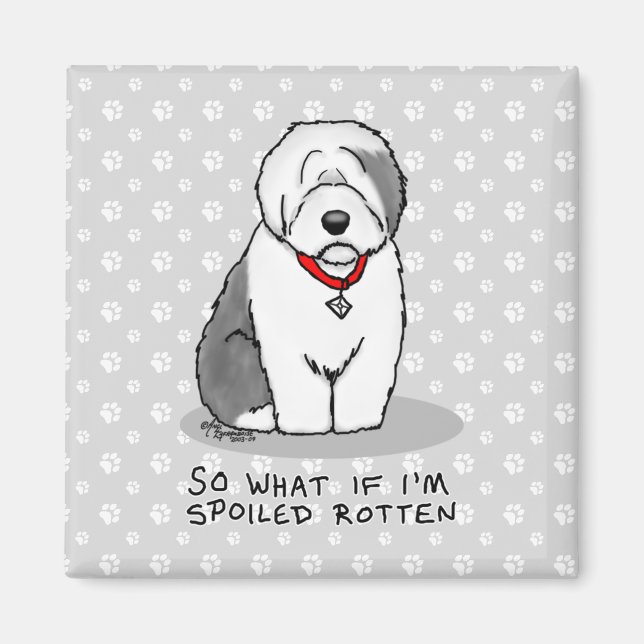 Spoiled Rotten Old English Sheepdog (Gray 1) Funny Magnet (Front)