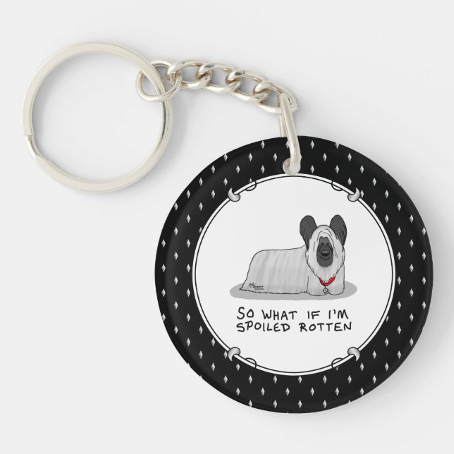 Spoiled Rotten Skye Terrier Dog (silver) Cute Fun Keychain (Front)