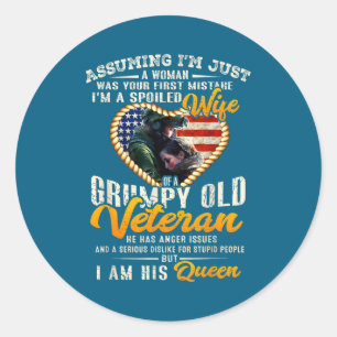 Spoiled Wife Grumpy Old Veteran Classic Round Sticker