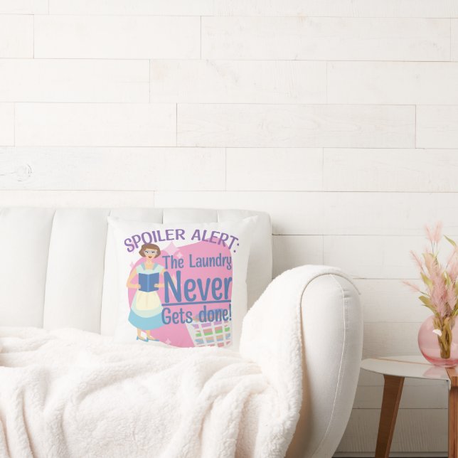 Spoiler Never Did Laundry Reader Retro Gal Throw Pillow (Couch)