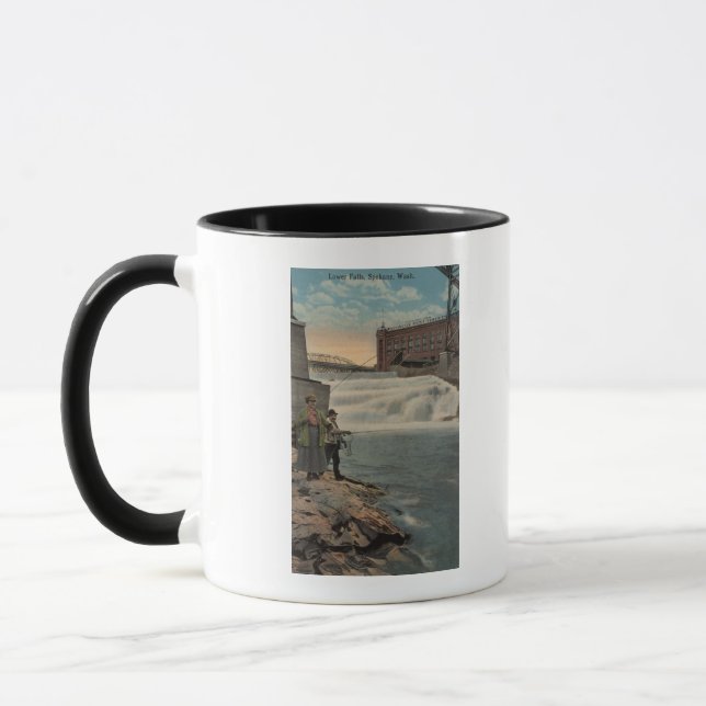 Spokane, WA - Couple Fishing on Lower Falls Mug (Left)
