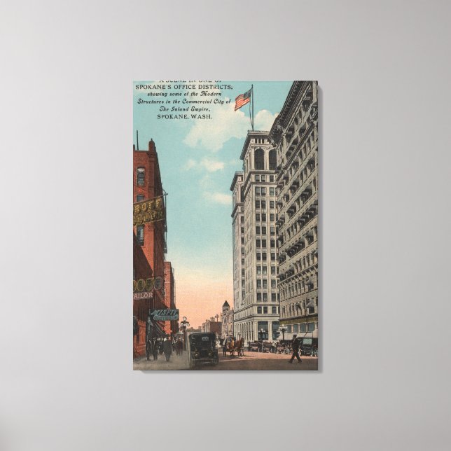 Spokane, WA - Downtown View with Horsecarts Canvas Print (Front)
