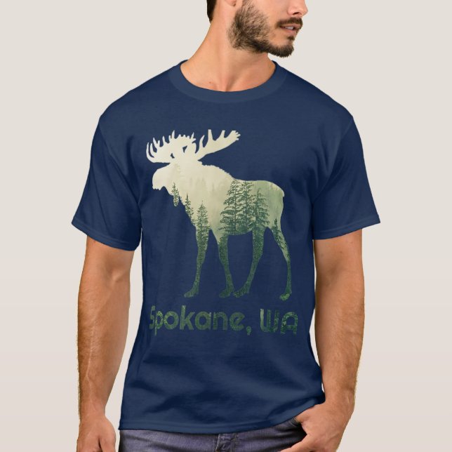 Spokane WA Moose Forest Tree Hunter Wildlife T-Shirt (Front)