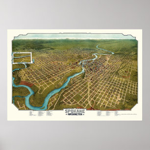 Spokane, WA Panoramic Map - 1905 Poster