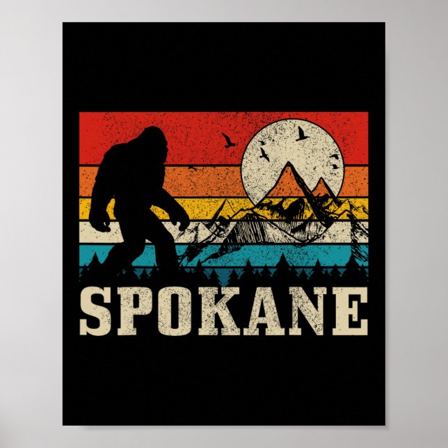 Spokane Washington Bigfoot Vintage Mountain Hunter Poster (Front)
