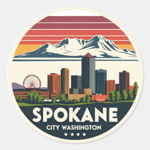 Spokane Washington DC Skyline Classic Round Sticker