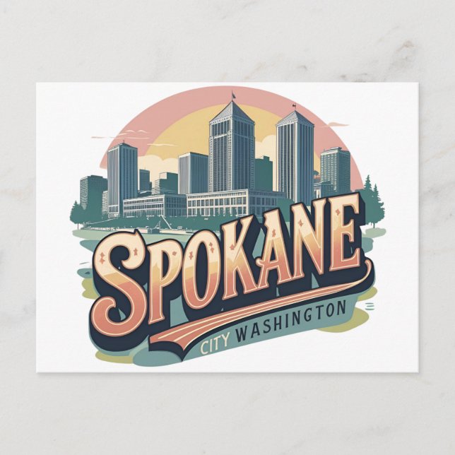 Spokane Washington DC Skyline Postcard (Front)