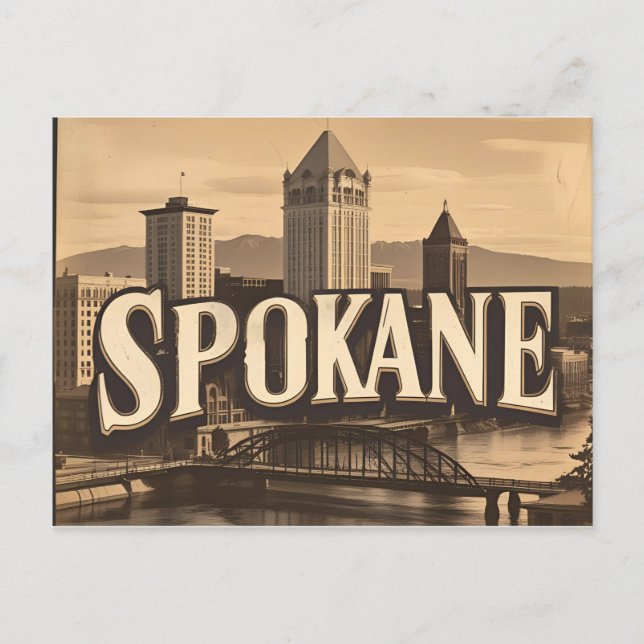 Spokane Washington DC vintage Skyline Postcard (Front)